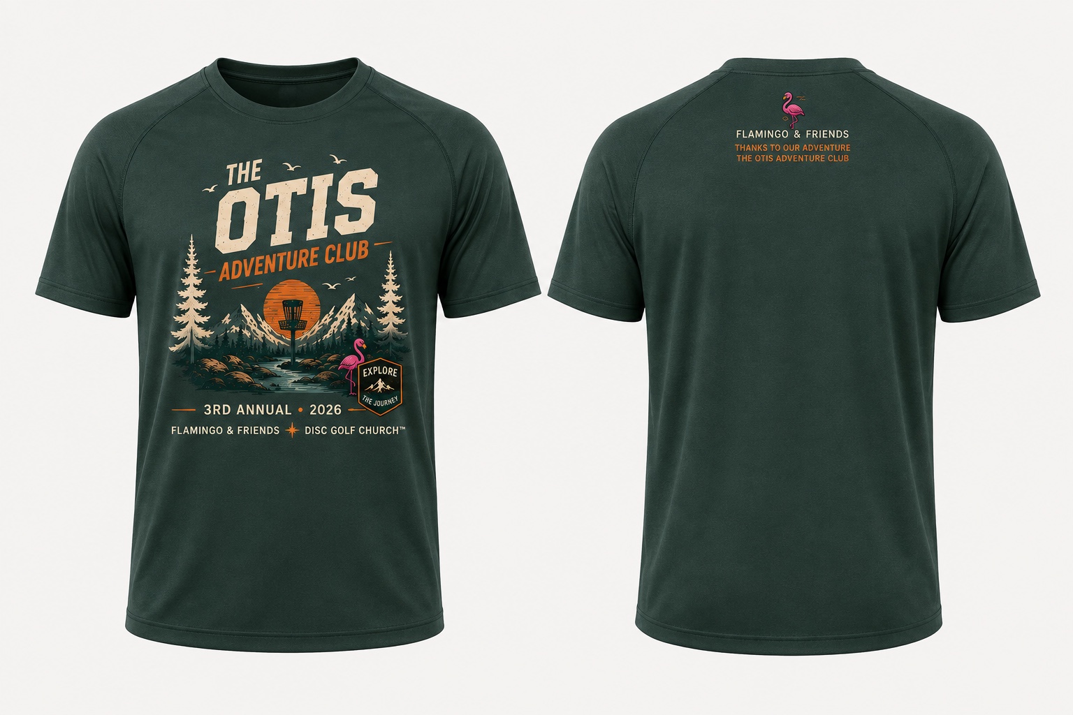 Front and back of The Otis Adventure Club short-sleeve performance T-shirt