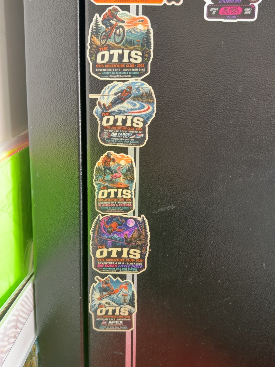 Five collectible OTIS Adventure Club stickers available through the Putting Skills Challenge