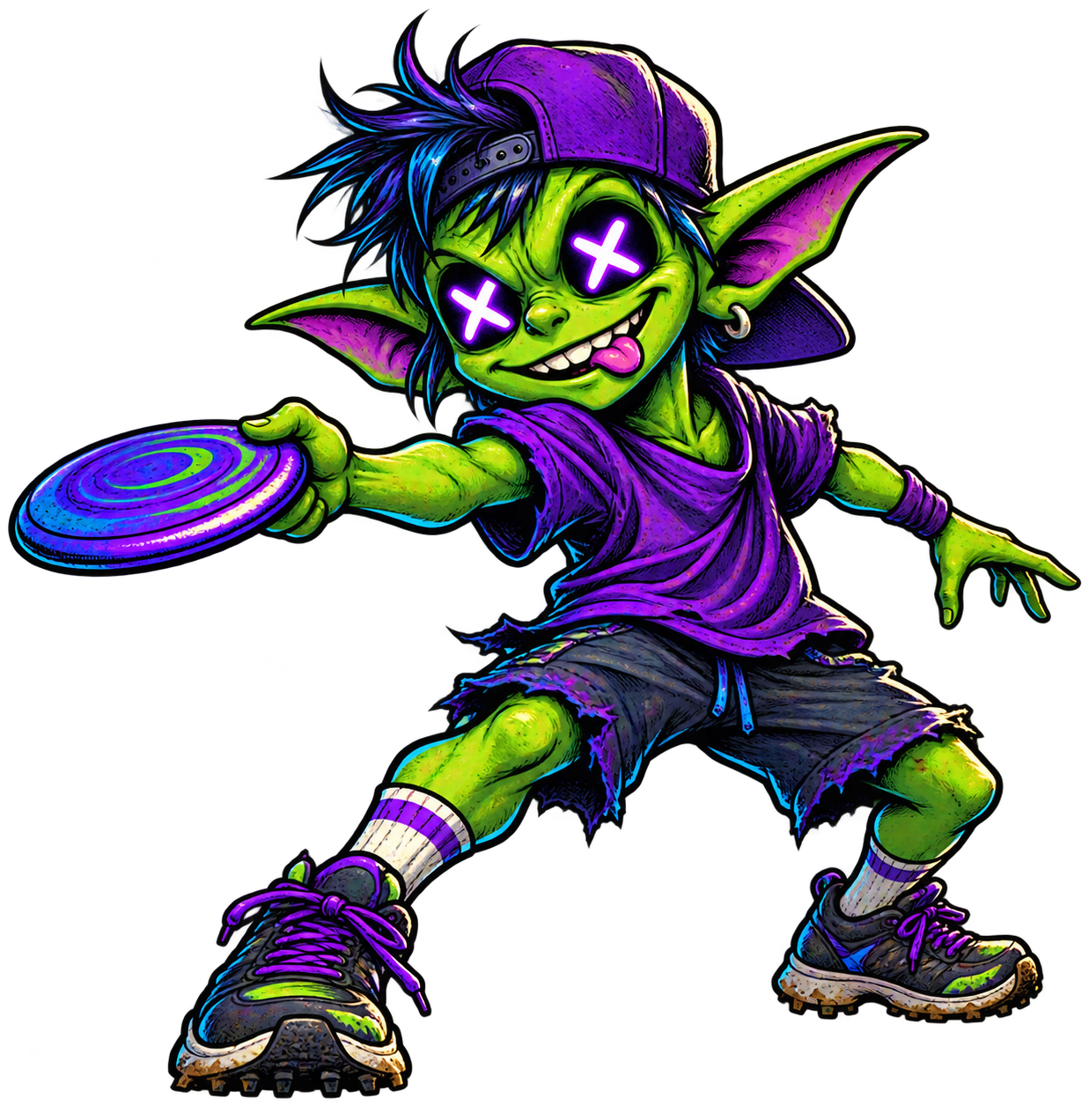 X-eyed goblin holding a disc