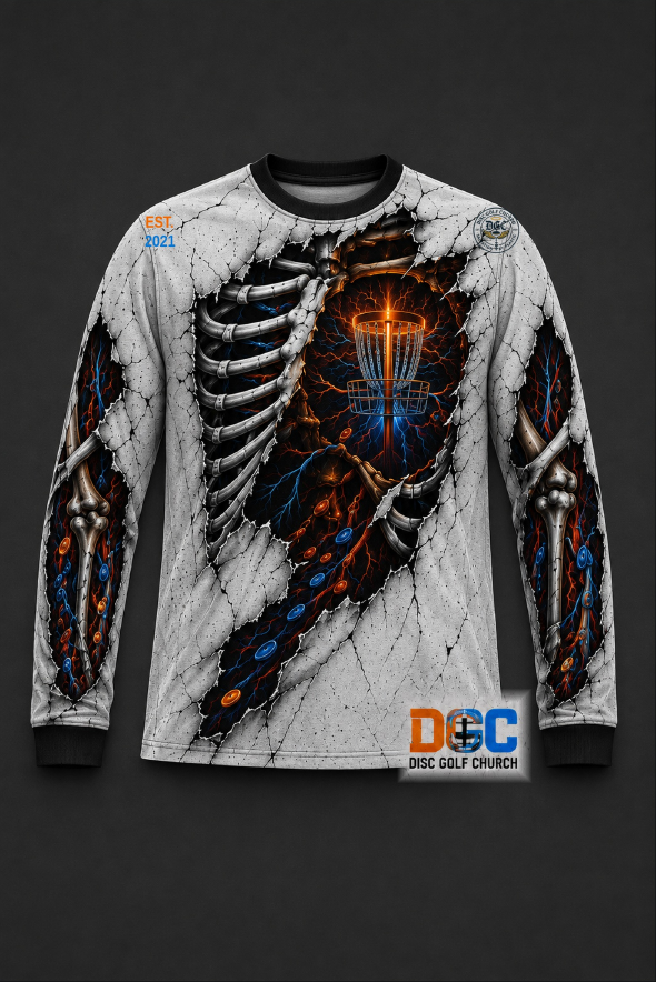 Front view of the Bones, Chains & Passion long-sleeve jersey