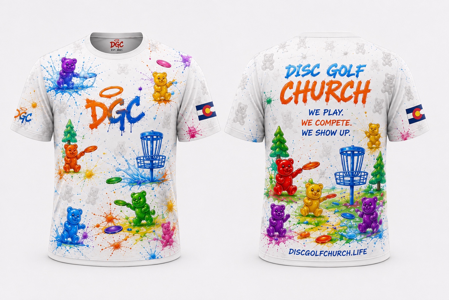 Front and back of the Gummy Game performance jersey